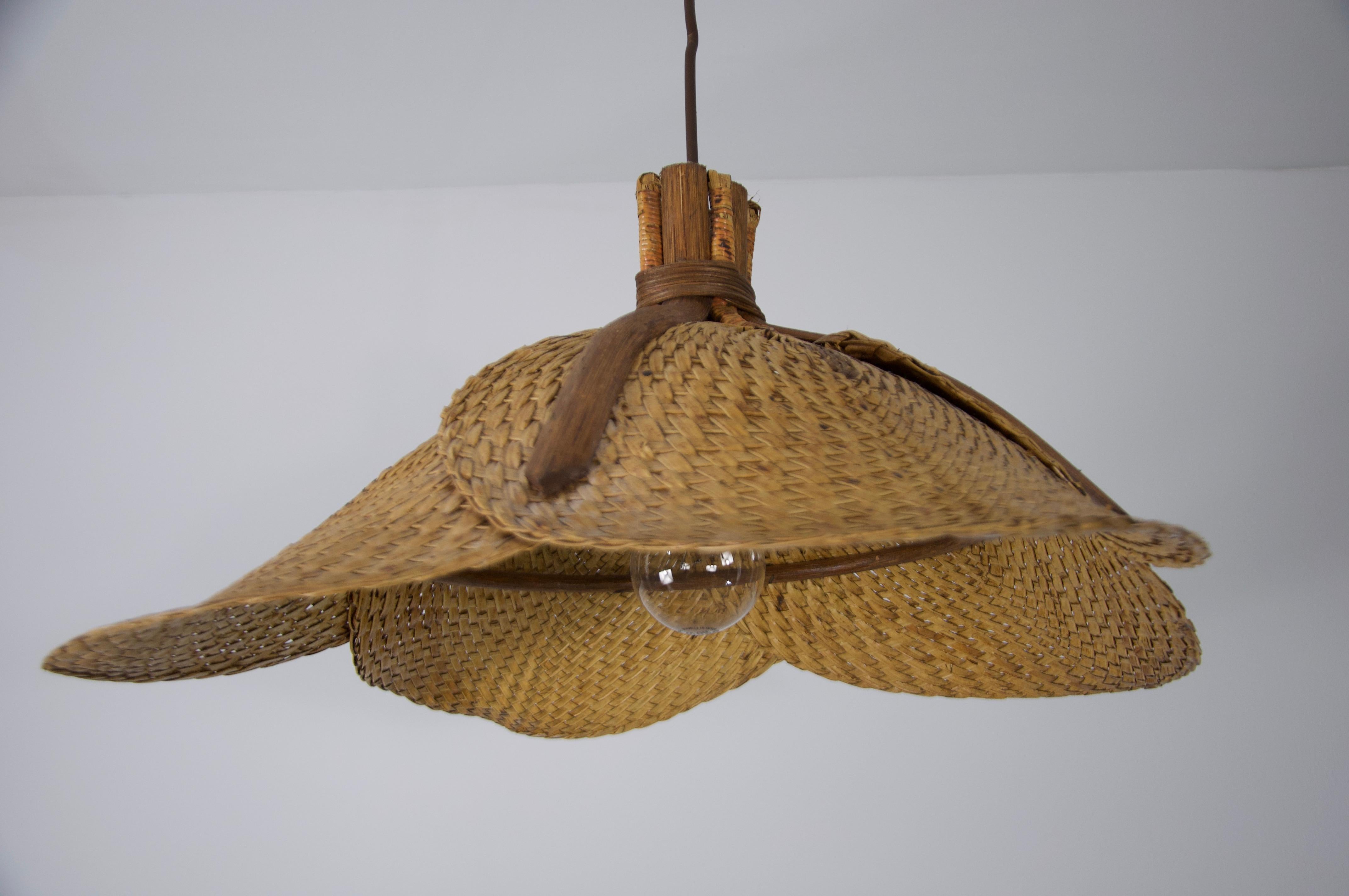 Midcentury Wooden Rattan Pendant Lamp, Italy, 1960s For Sale 2