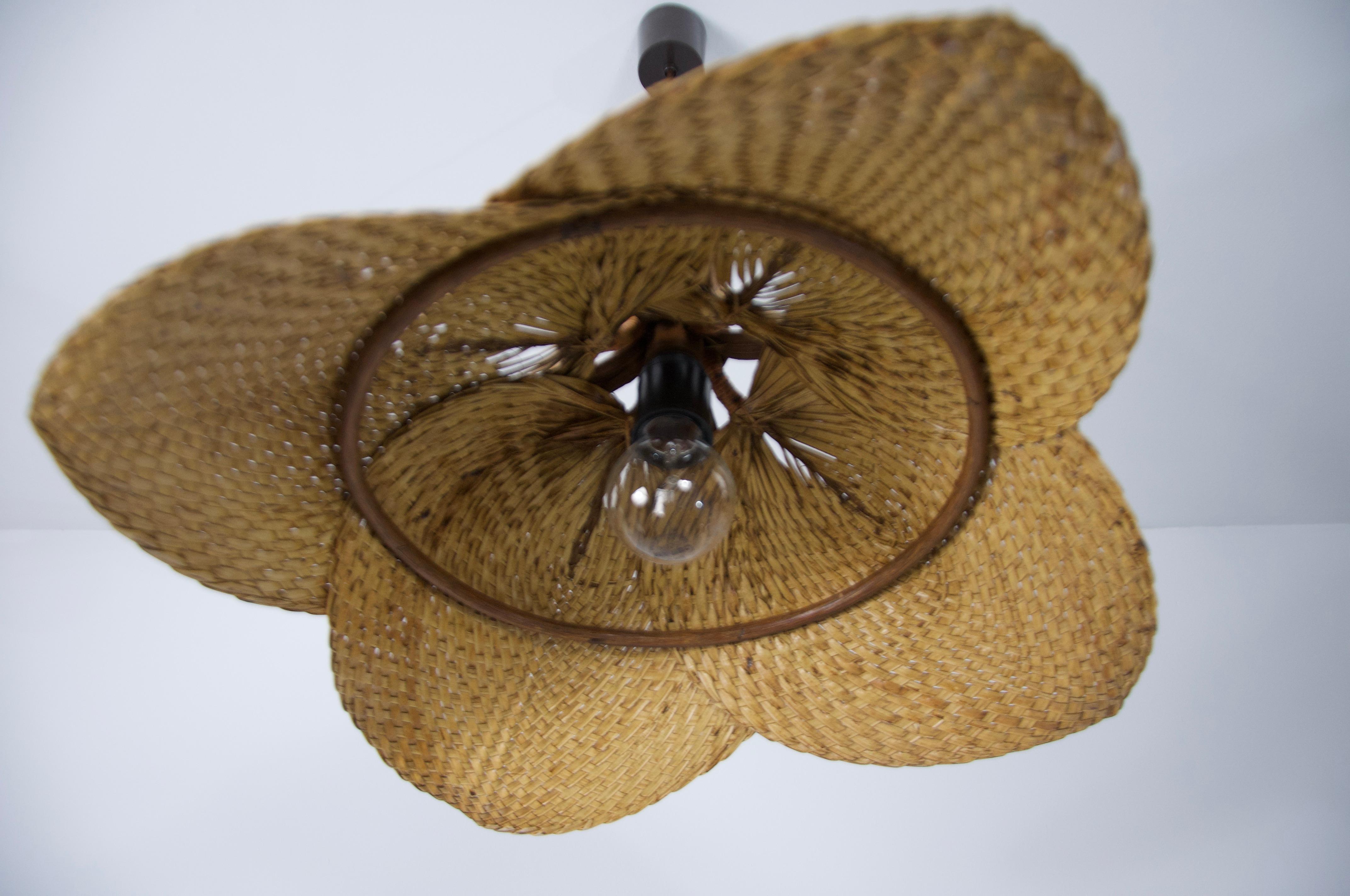 Midcentury Wooden Rattan Pendant Lamp, Italy, 1960s For Sale 3