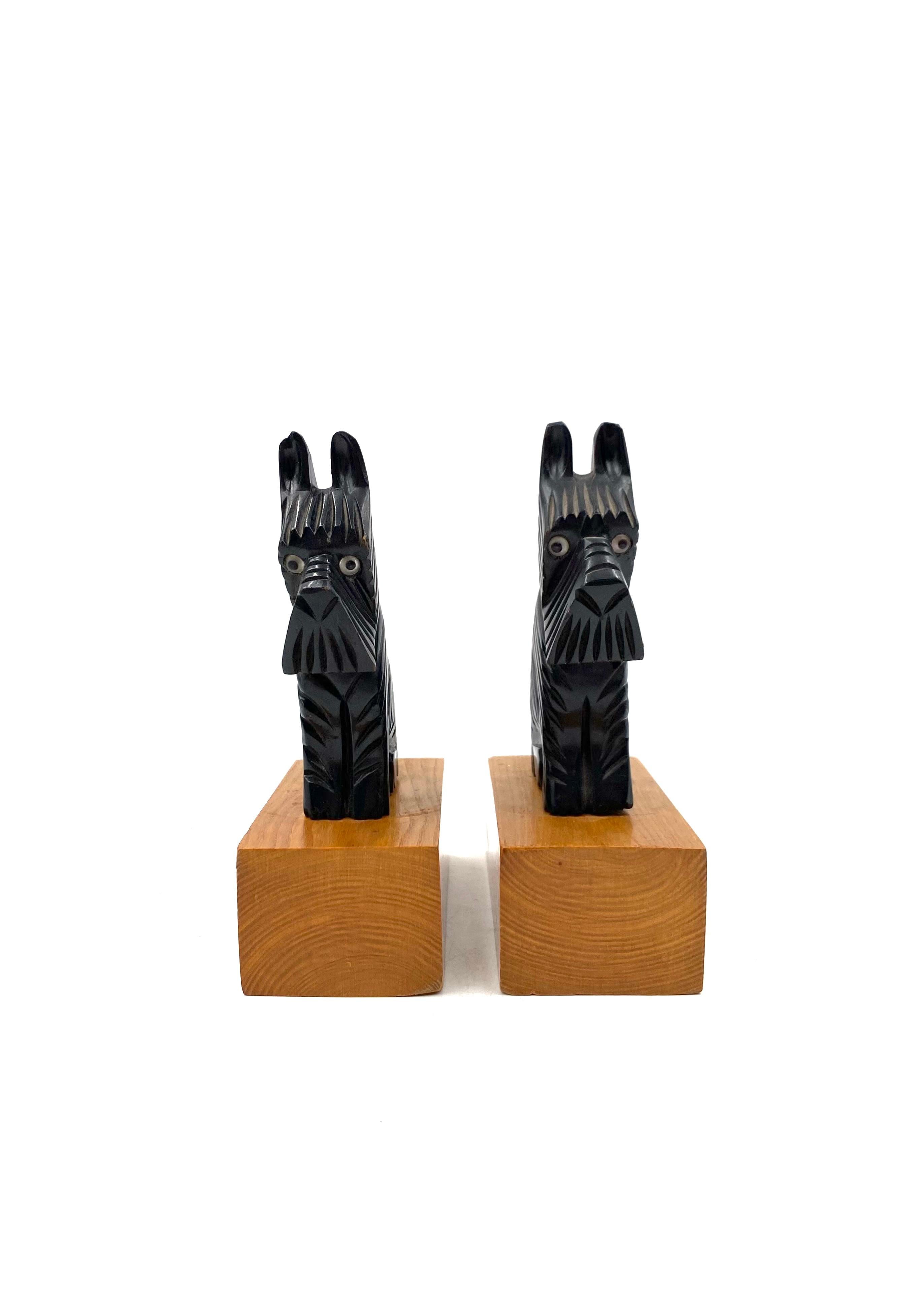 Mid-20th Century Midcentury wooden Schnauzer bookends, France circa 1950s For Sale