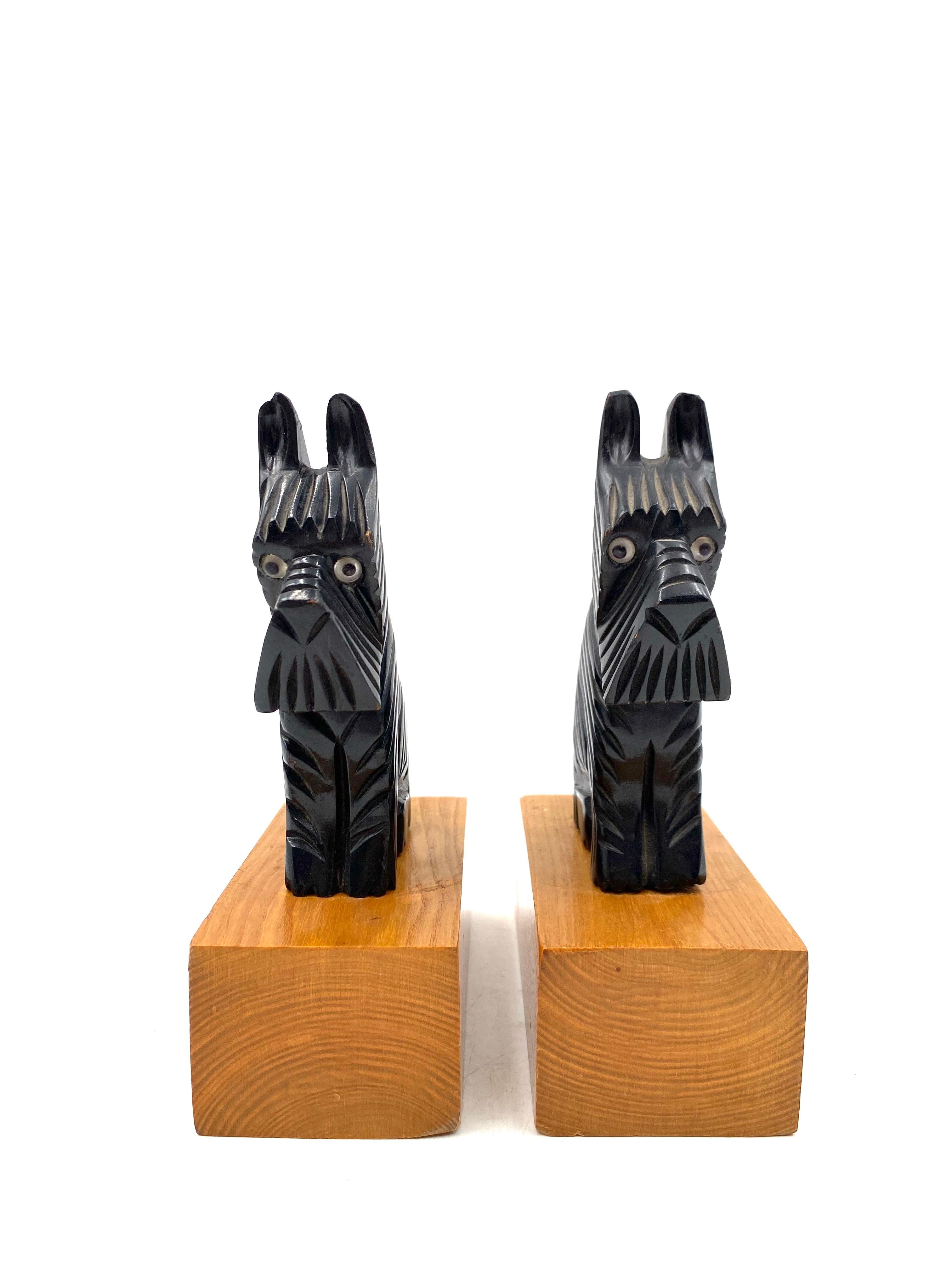 Wood Midcentury wooden Schnauzer bookends, France circa 1950s For Sale