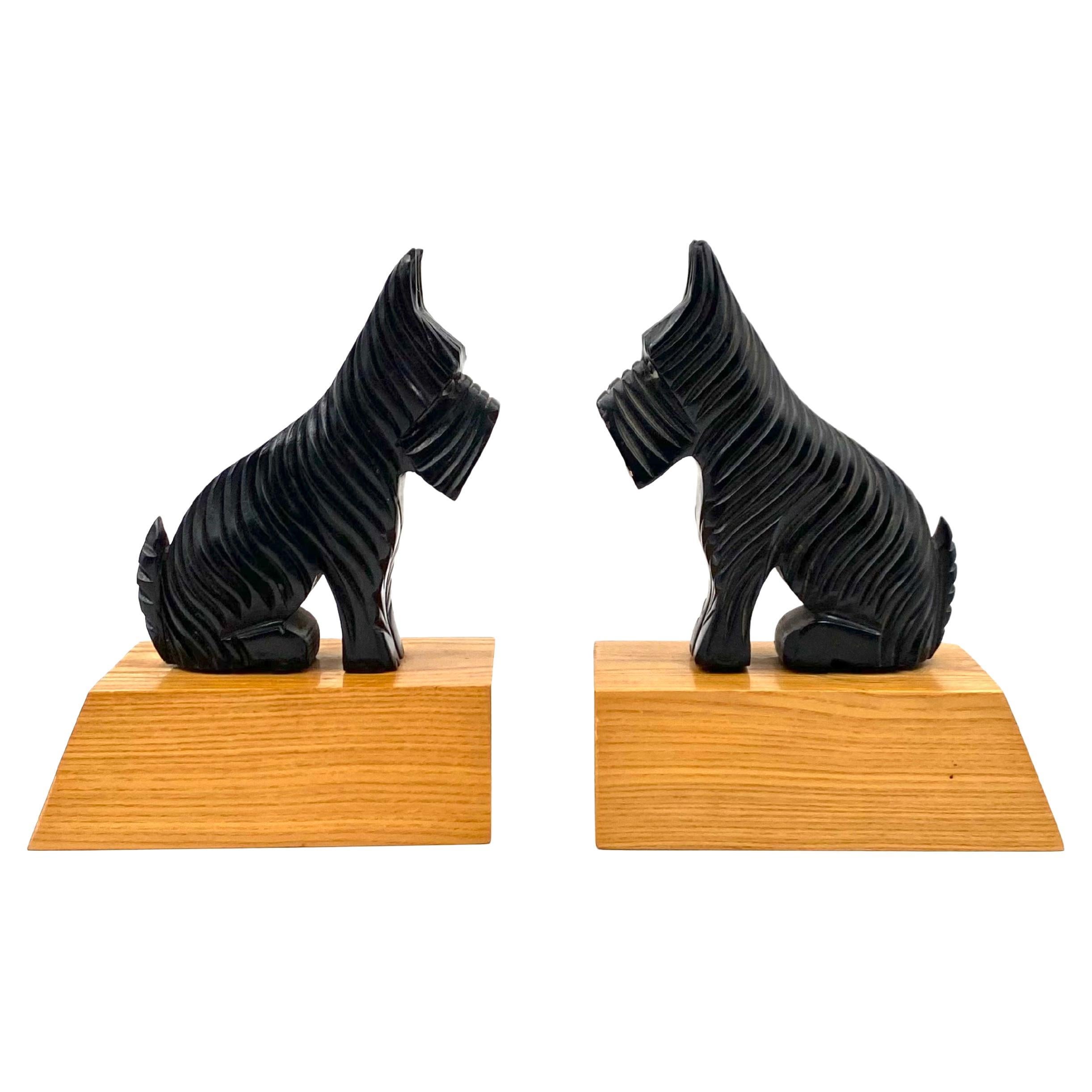 Midcentury wooden Schnauzer bookends, France circa 1950s