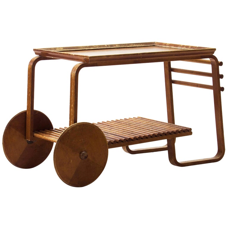 Chariot à Thé En Chêne Vintage – Mid-Century – Tiroir – Table à Cocktails