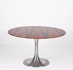 Table italienne ronde à plateau en bois et base tulipe en aluminium, 1970