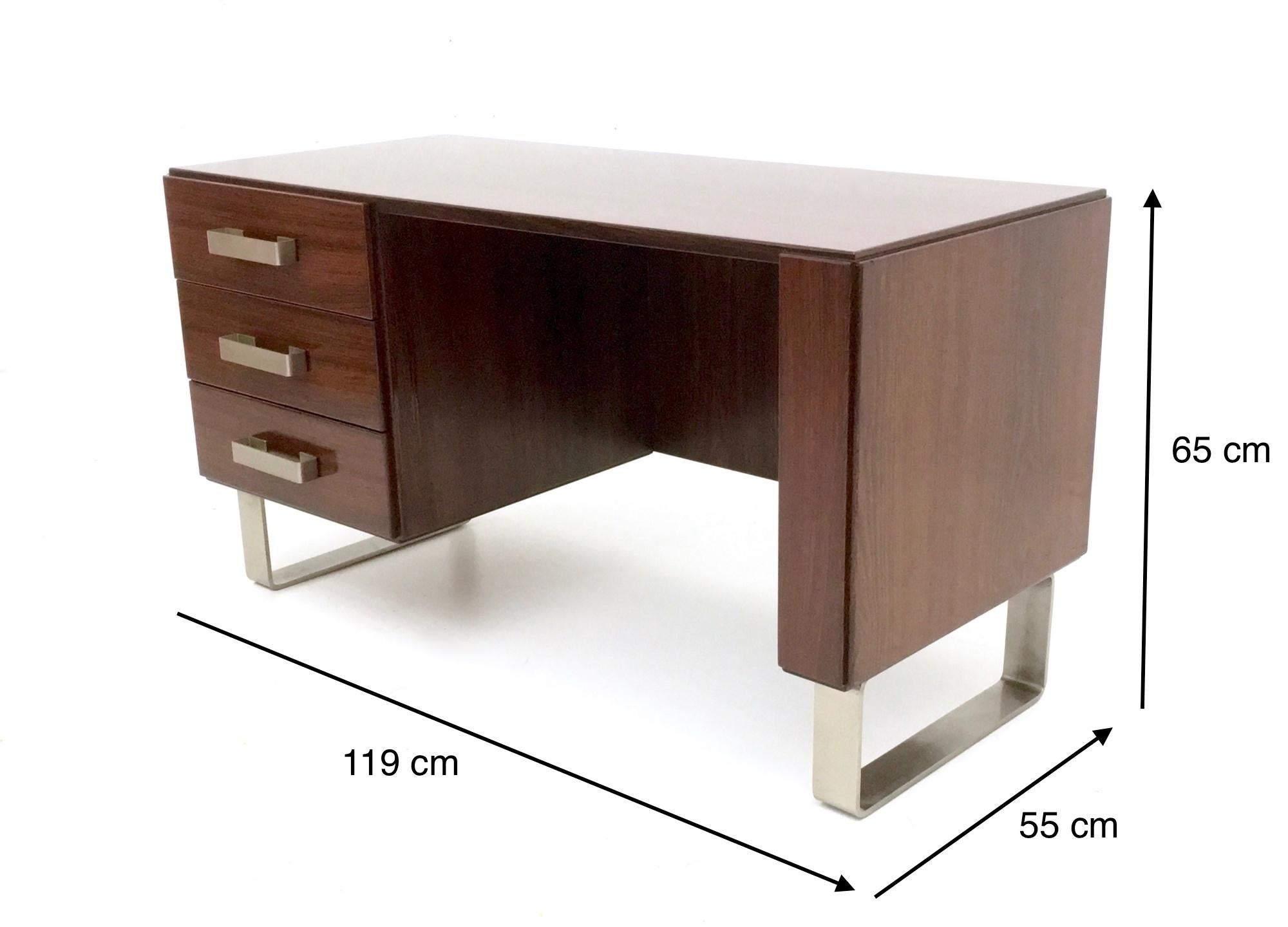 Midcentury Wooden Writing Desk with Nickel-Plated Metal Details, Italy, 1970s 3