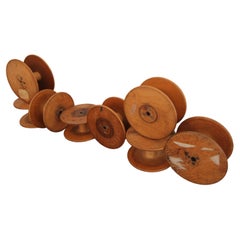 Antique Midcentury Wooden Yarn Bobbins Spools, Set of 8