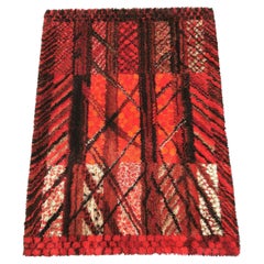 Wolle Rot Schwarz Großer Teppich Rya Rug von Marianne Richter Schweden 1960er Jahre