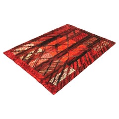 Midcentury Wool Red Black Large Carpet Rya Rug by Marianne Richter Sweden 1960s