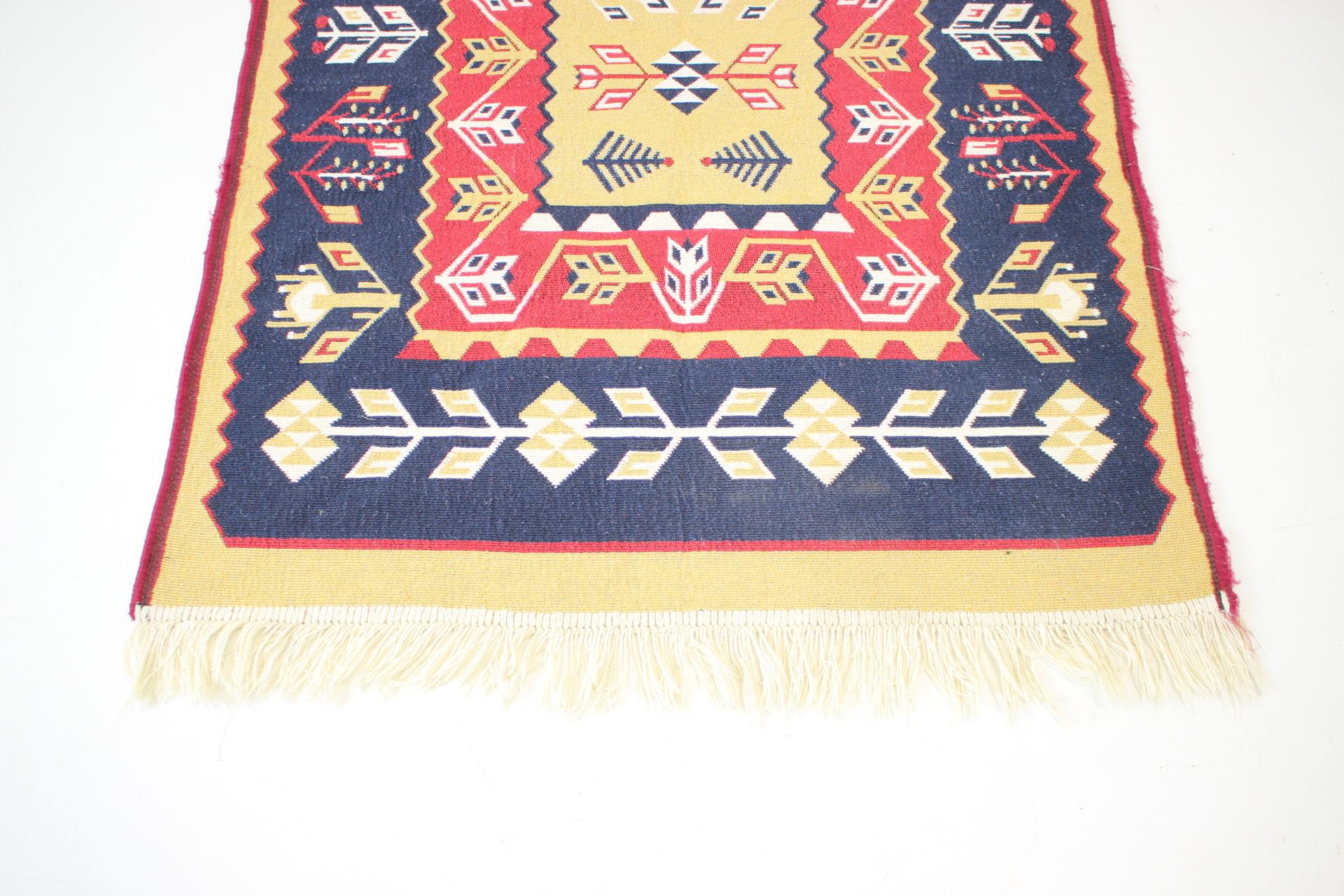 Arts and Crafts Midcentury Wool Reversible Kelim Brussels Style Rug, 1960s For Sale