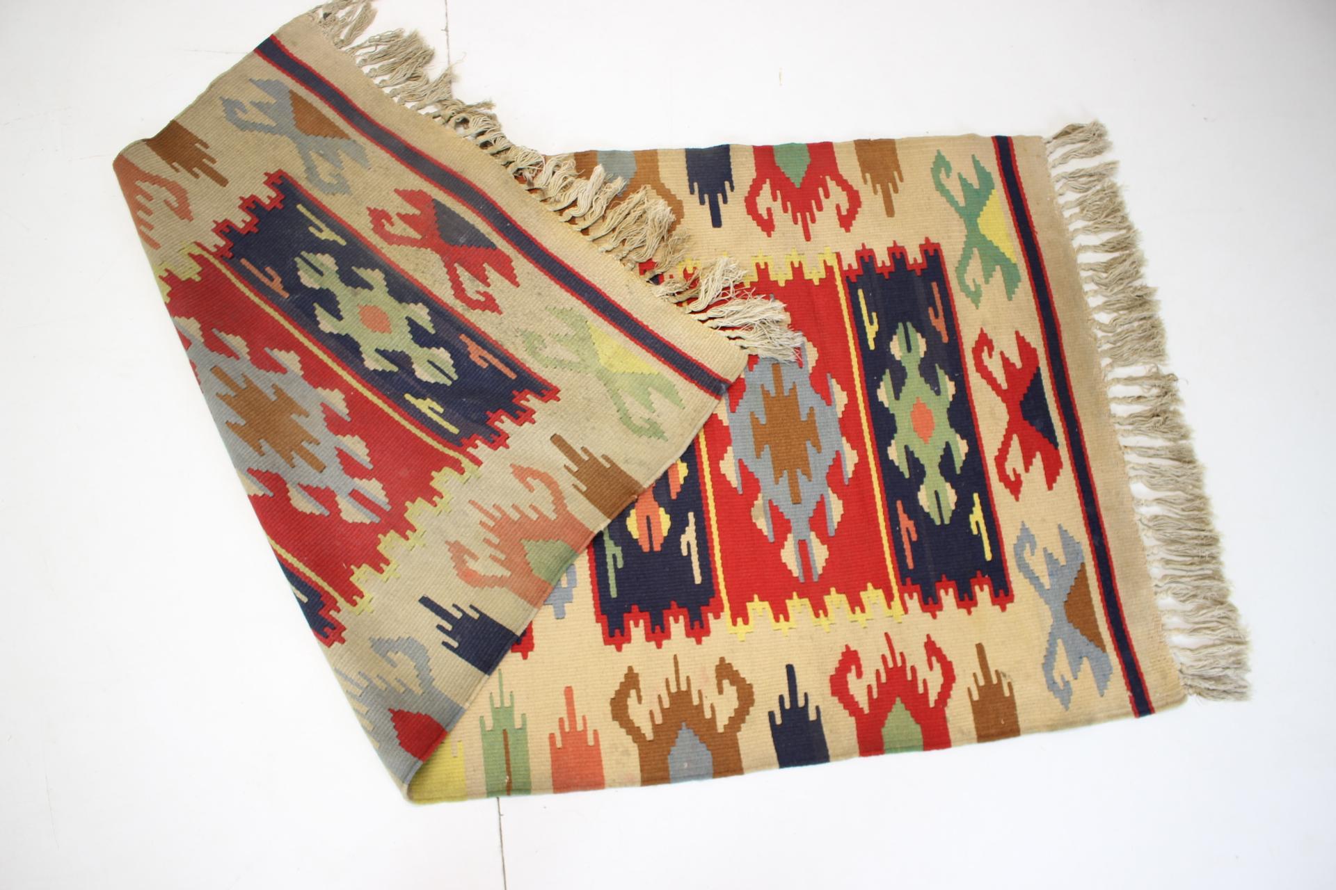 Midcentury Wool Reversible Kelim Brussels Style Rug, 1960s For Sale 2