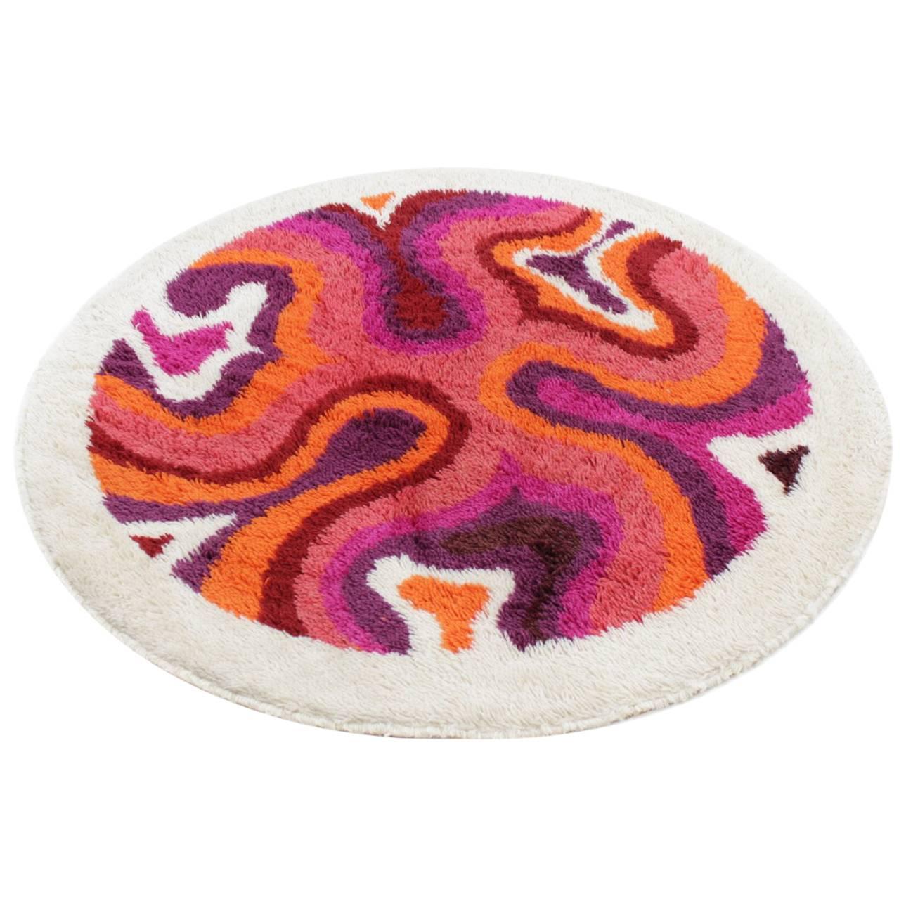 Midcentury Wool Round Carpet or Rug