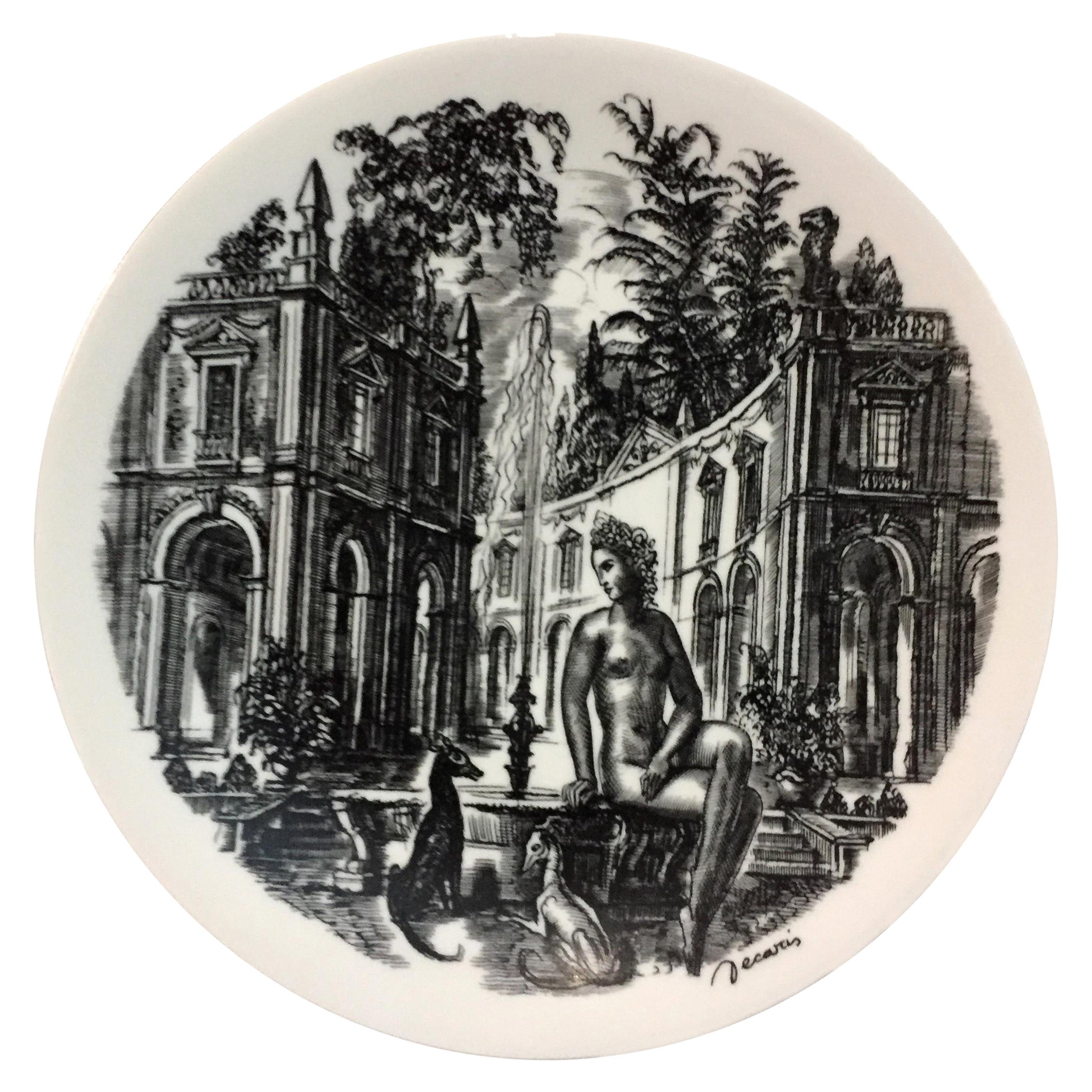 Œuvre d'art du milieu du siècle - Assiette en porcelaine peinte à la main - Édition limitée de l'artiste