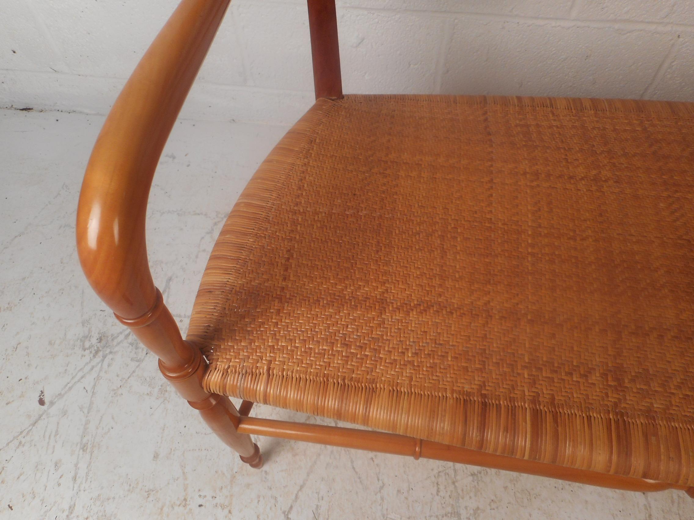 Midcentury Woven Cane Seat Settee In Good Condition In Brooklyn, NY