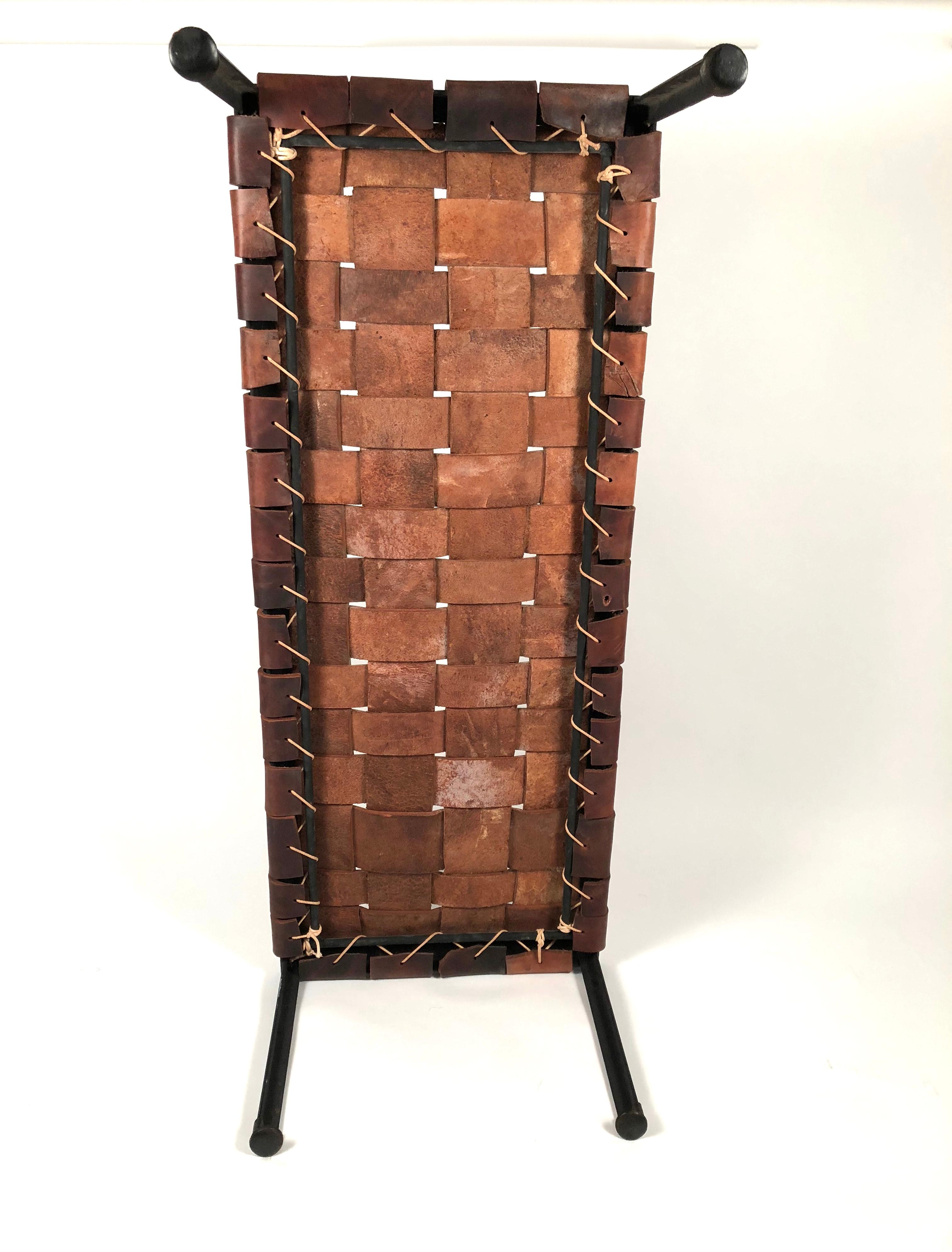 Midcentury Woven Leather and Wrought Iron Bench by Monnell and Swift 8