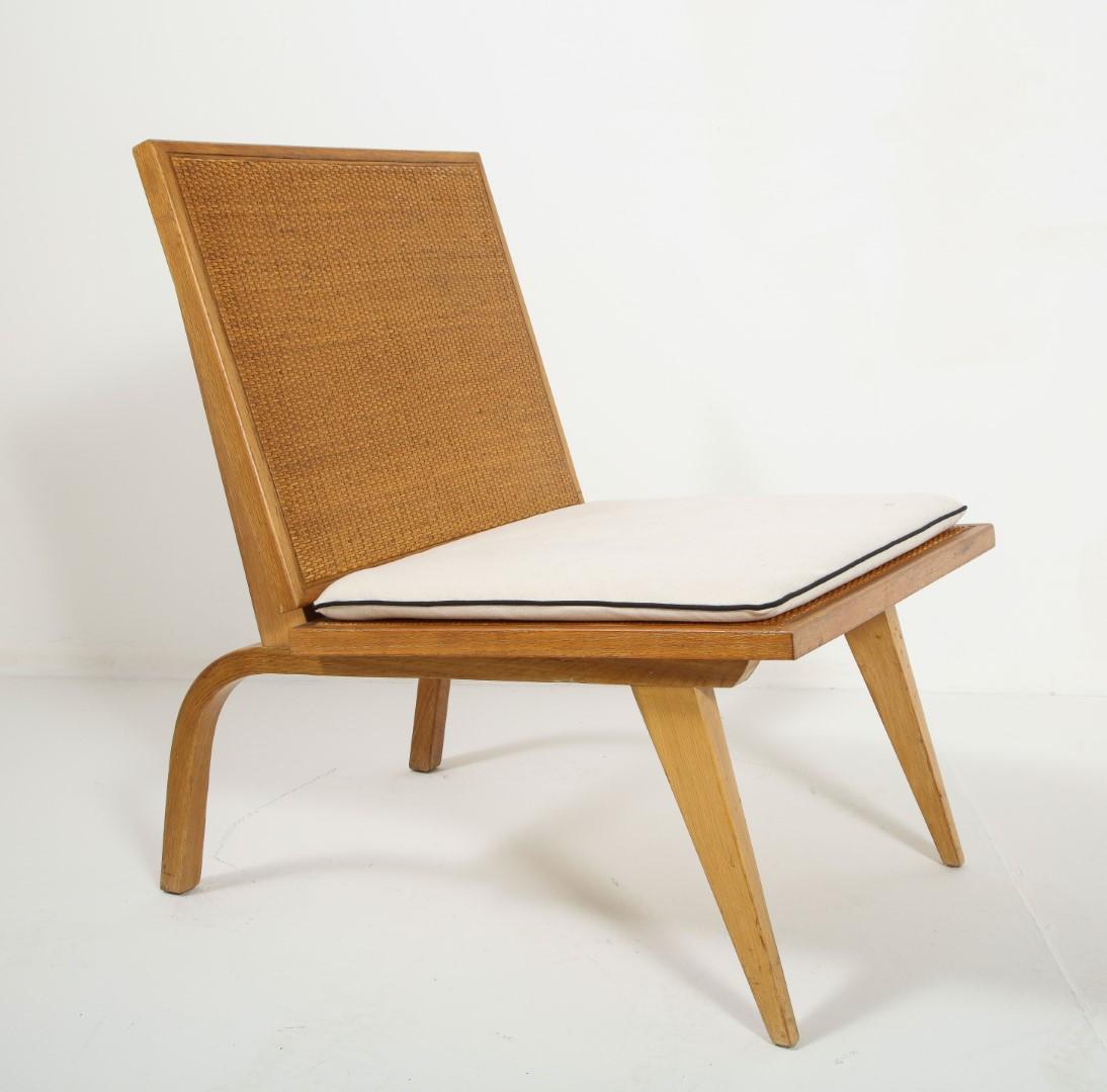 Cane Midcentury Woven Oak Lounge Chair by Edward Durell Stone for Fulbright For Sale