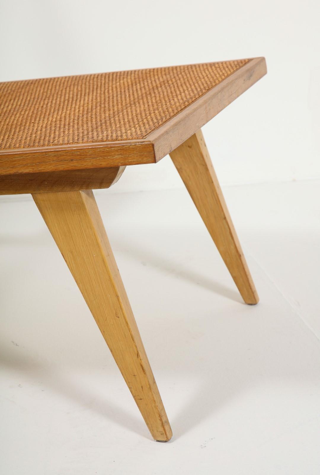 Cane Midcentury Woven Oak Lounge Chair by Edward Durell Stone