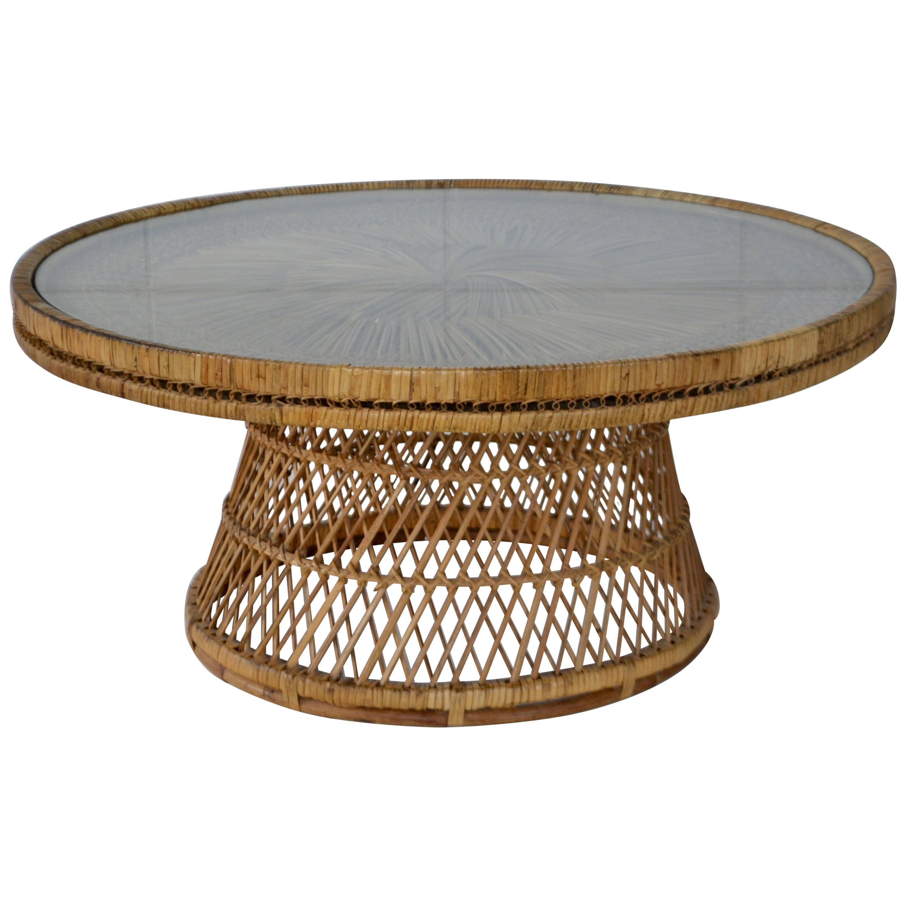 Midcentury Woven Rattan Coffee Table For Sale