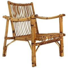 Midcentury Woven Rattan Italian  Armchair, 1960s