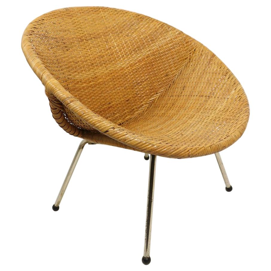 Mid Century Woven Rattan Wicker Shell Chair by Tropic Cane