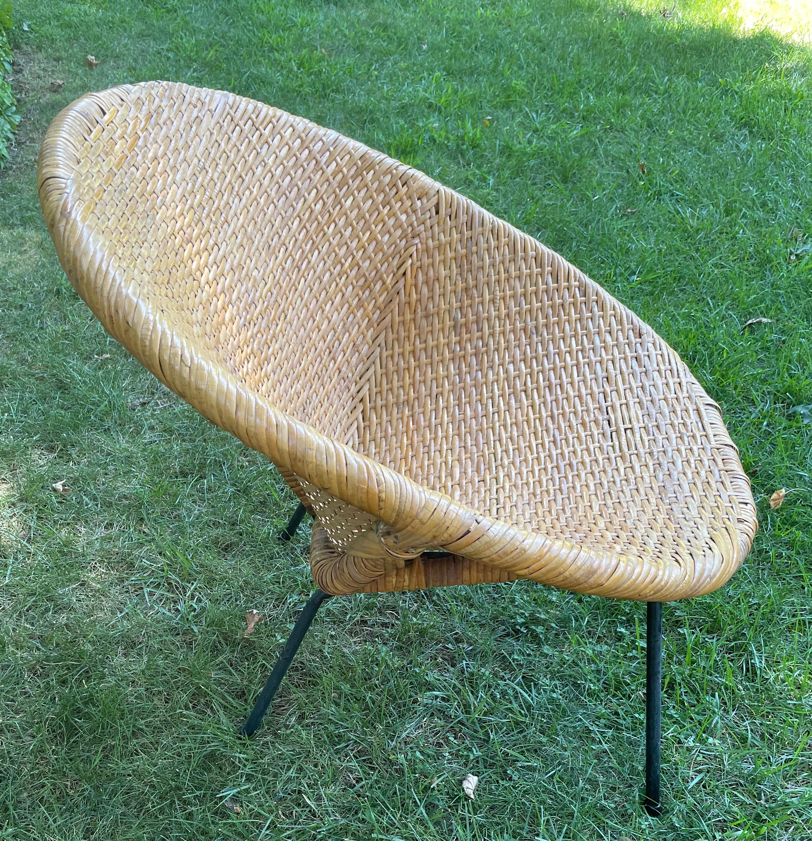 Mid-Century Modern Midcentury Woven Wicker and Bamboo Bucket Chair 