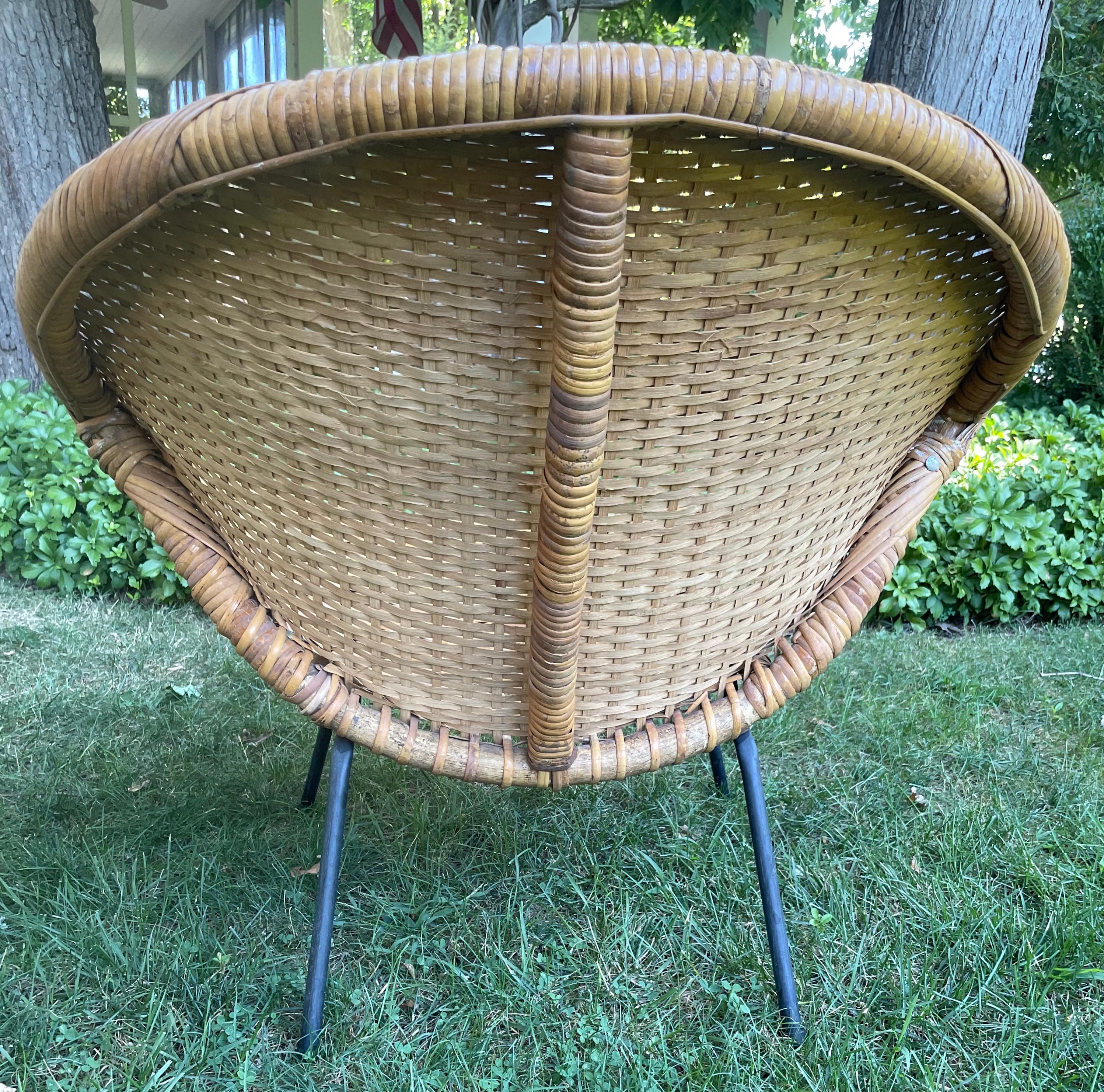 American Midcentury Woven Wicker and Bamboo Bucket Chair 