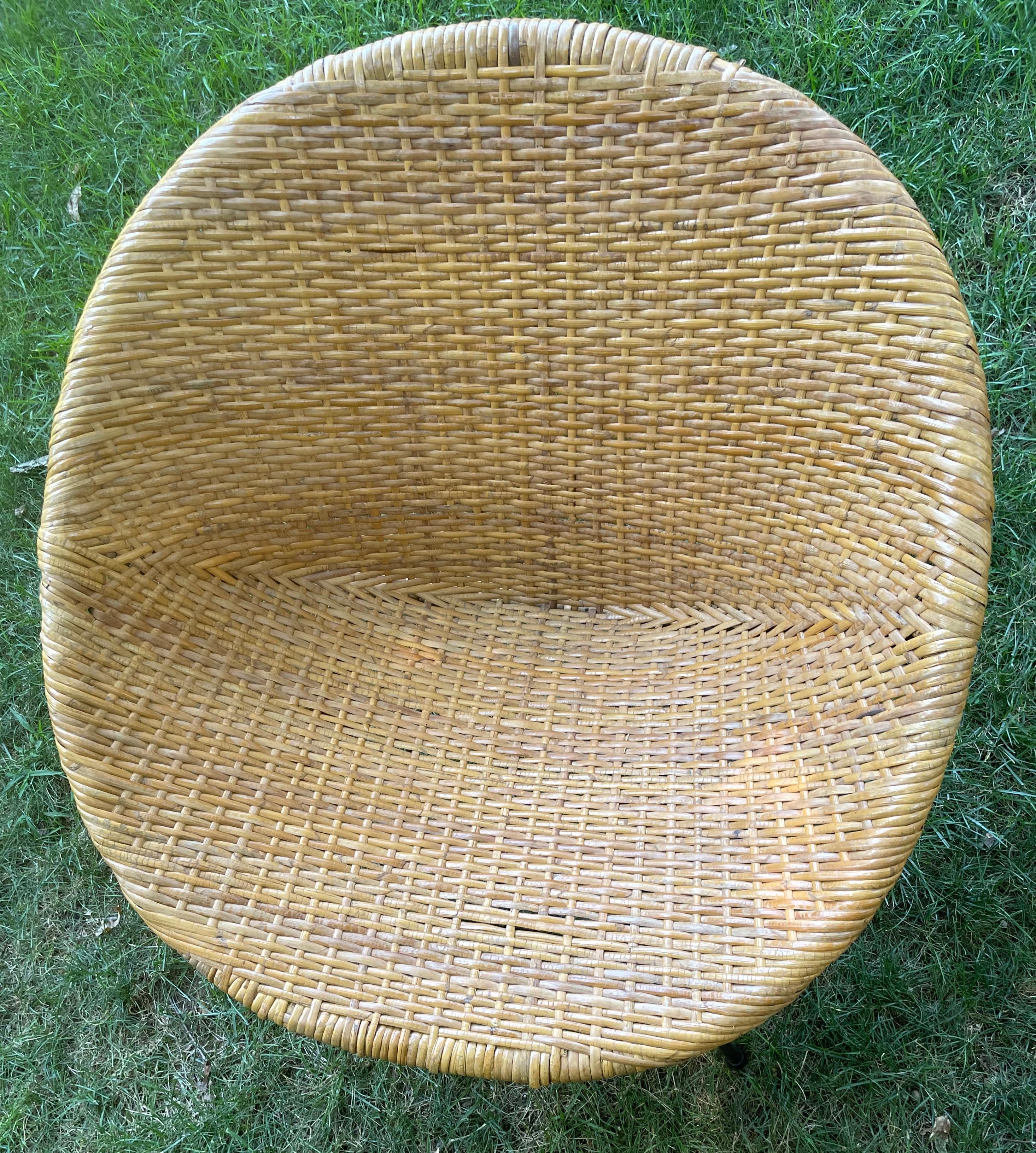 Midcentury Woven Wicker and Bamboo Bucket Chair  In Good Condition In New York, NY