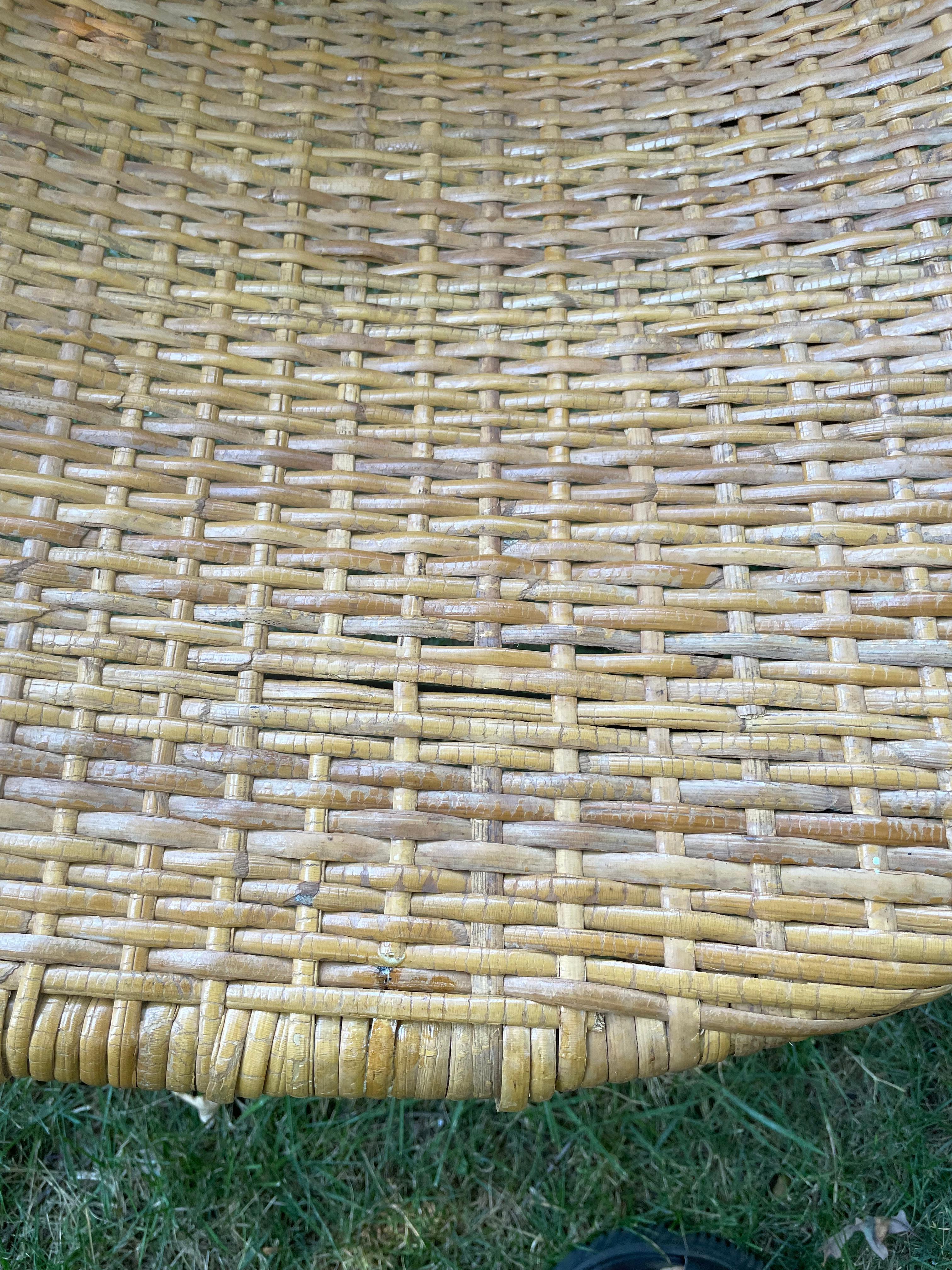 20th Century Midcentury Woven Wicker and Bamboo Bucket Chair 