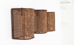 Midcentury Woven Wicker Weave and Rattan Wall Sconces, Set of Three