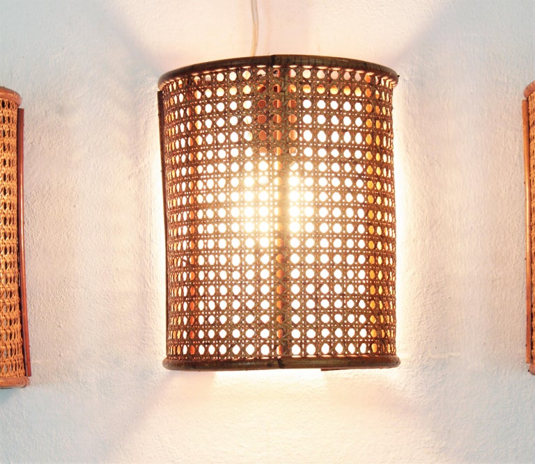 Midcentury Woven Wicker Weave and Rattan Wall Sconces, Set of Three at 1stDibs woven wall