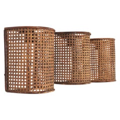 Vintage Midcentury Woven Wicker Weave and Rattan Wall Sconces, Set of Three
