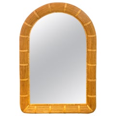 Midcentury Wrapped Pencil Reed Rattan Demilune Mirror