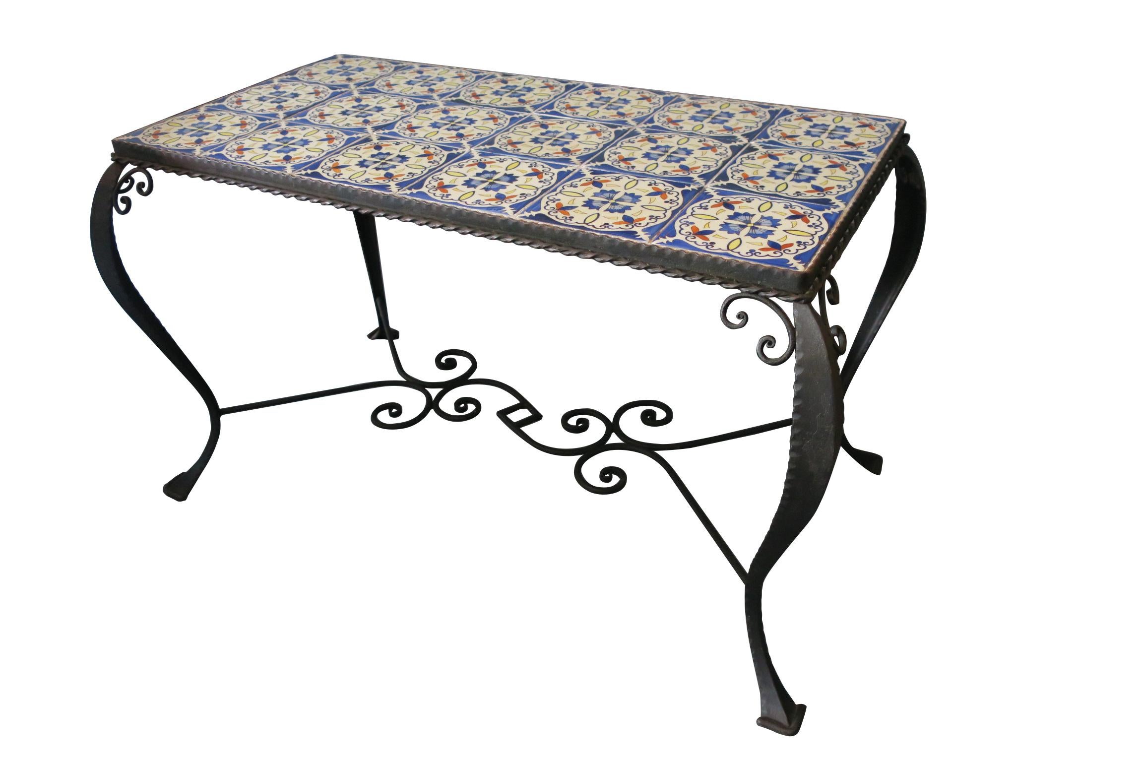 Midcentury Wrought Iron and Tiled Coffee or Cocktail Table For Sale 5