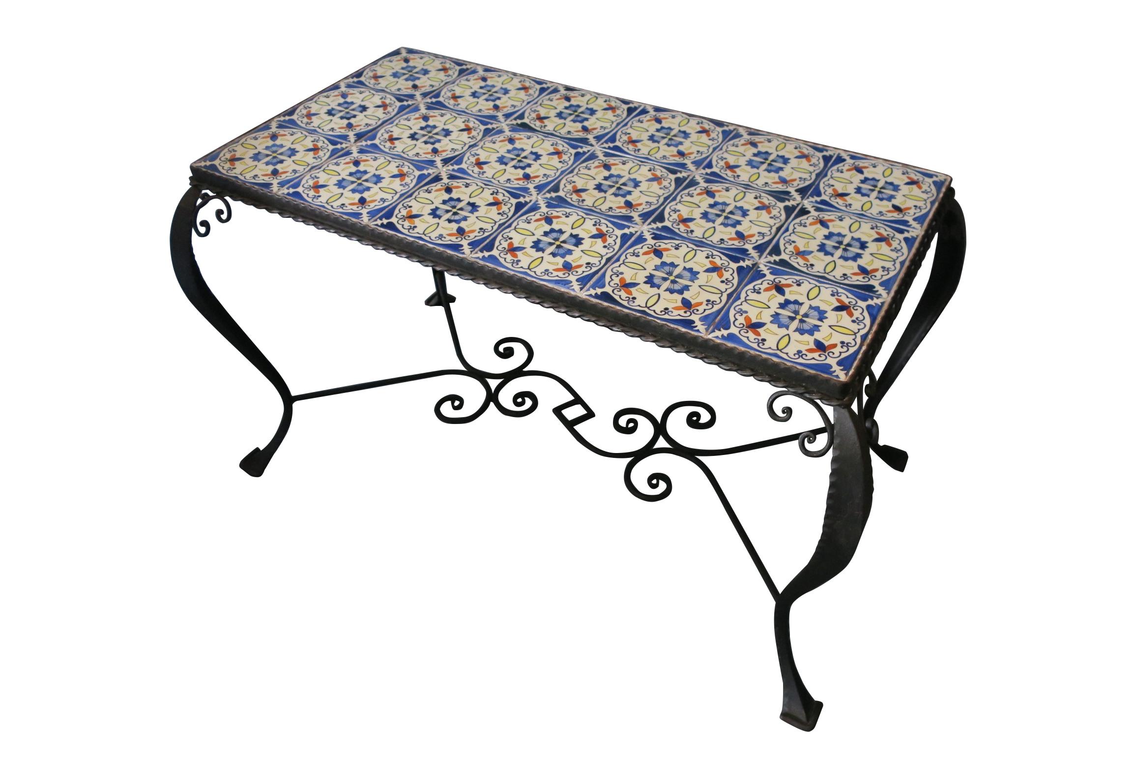 Midcentury Wrought Iron and Tiled Coffee or Cocktail Table For Sale 6