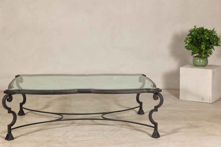 Table Basse En Fer Forgé cordages Patiné Et Marbre , Circa