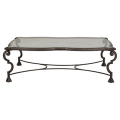 Midcentury Wrought Iron Coffee Table with Beveled Glass Top, 1940s-1960s