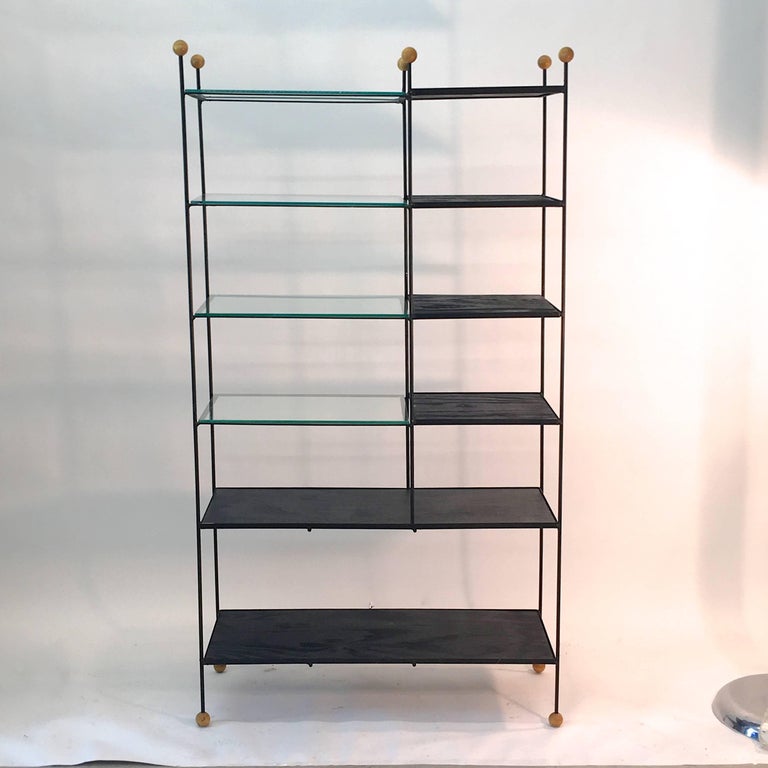 Midcentury Wrought Iron Etagere With Wood Ball Feet And Finials