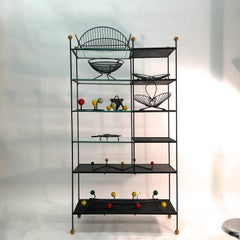 Midcentury Wrought Iron Étagère with Wood Ball Feet and Finials