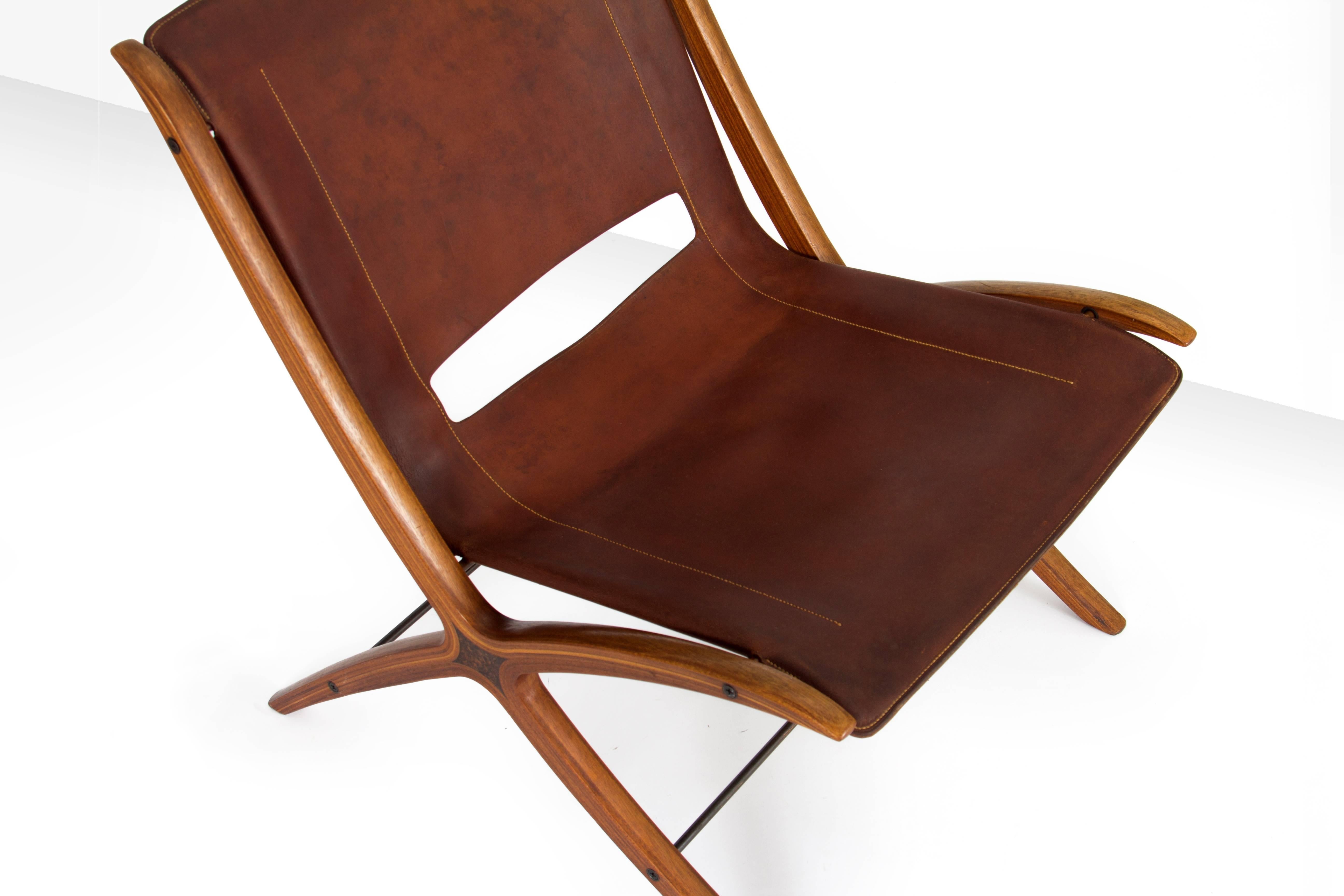 Scandinavian Modern Midcentury 'X' Chair in Cognac Leather by Peter Hvidt, Denmark, 1950s