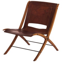 Midcentury 'X' Chair in Cognac Leather by Peter Hvidt, Denmark, 1950s