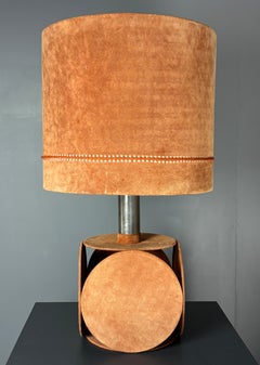 Midcentury XL ( 82 cm ) imposing terracotta suede table lamp. 1970s