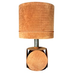 Midcentury XL ( 82 cm ) imposing terracotta suede table lamp. 1970s