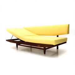 Midcentury Yellow Fabric and Wood Italian Sofa Bed, 1960s