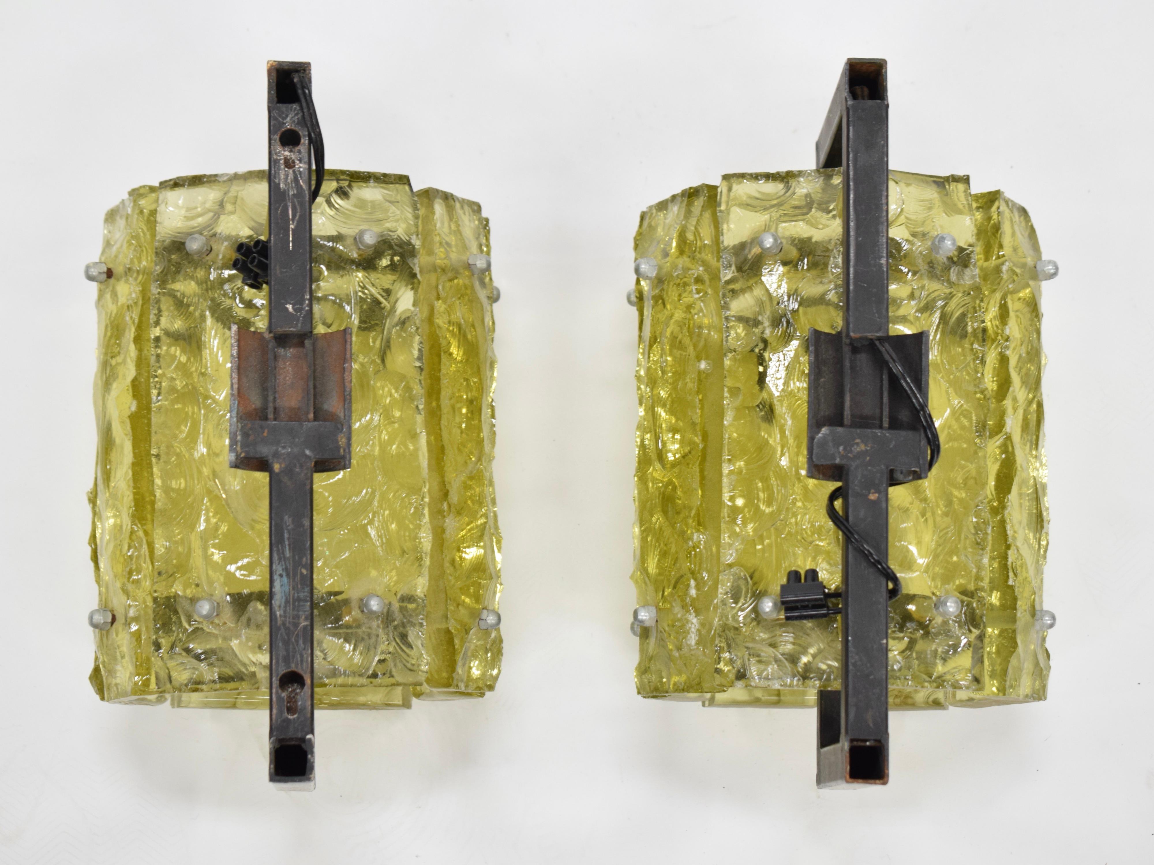 Mid-Century Modern Midcentury Yellow Glass Sconces  For Sale