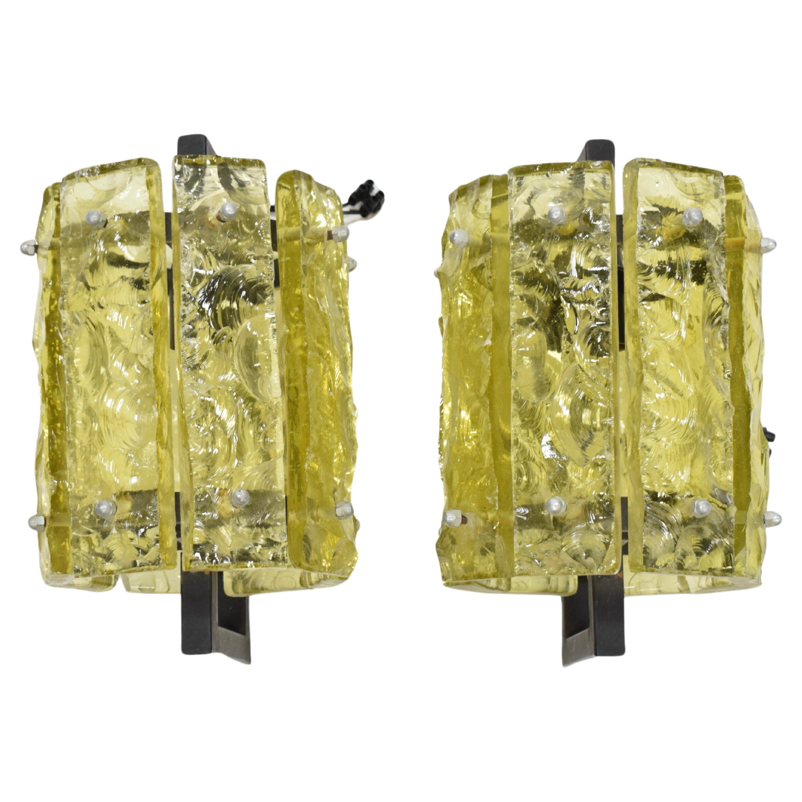 Midcentury Yellow Glass Sconces  For Sale