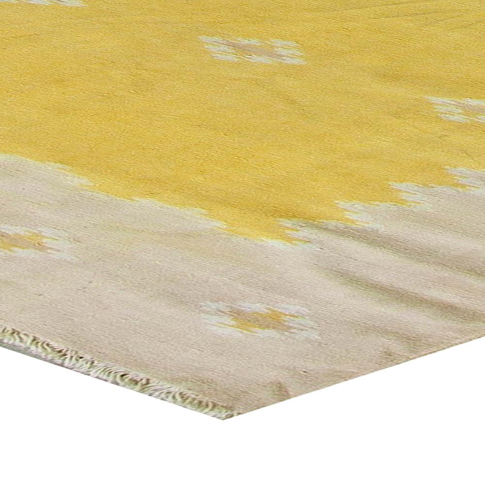 Hand-Woven Doris Leslie Blau Midcentury Yellow Indian Dhurrie Flat-Woven Rug For Sale