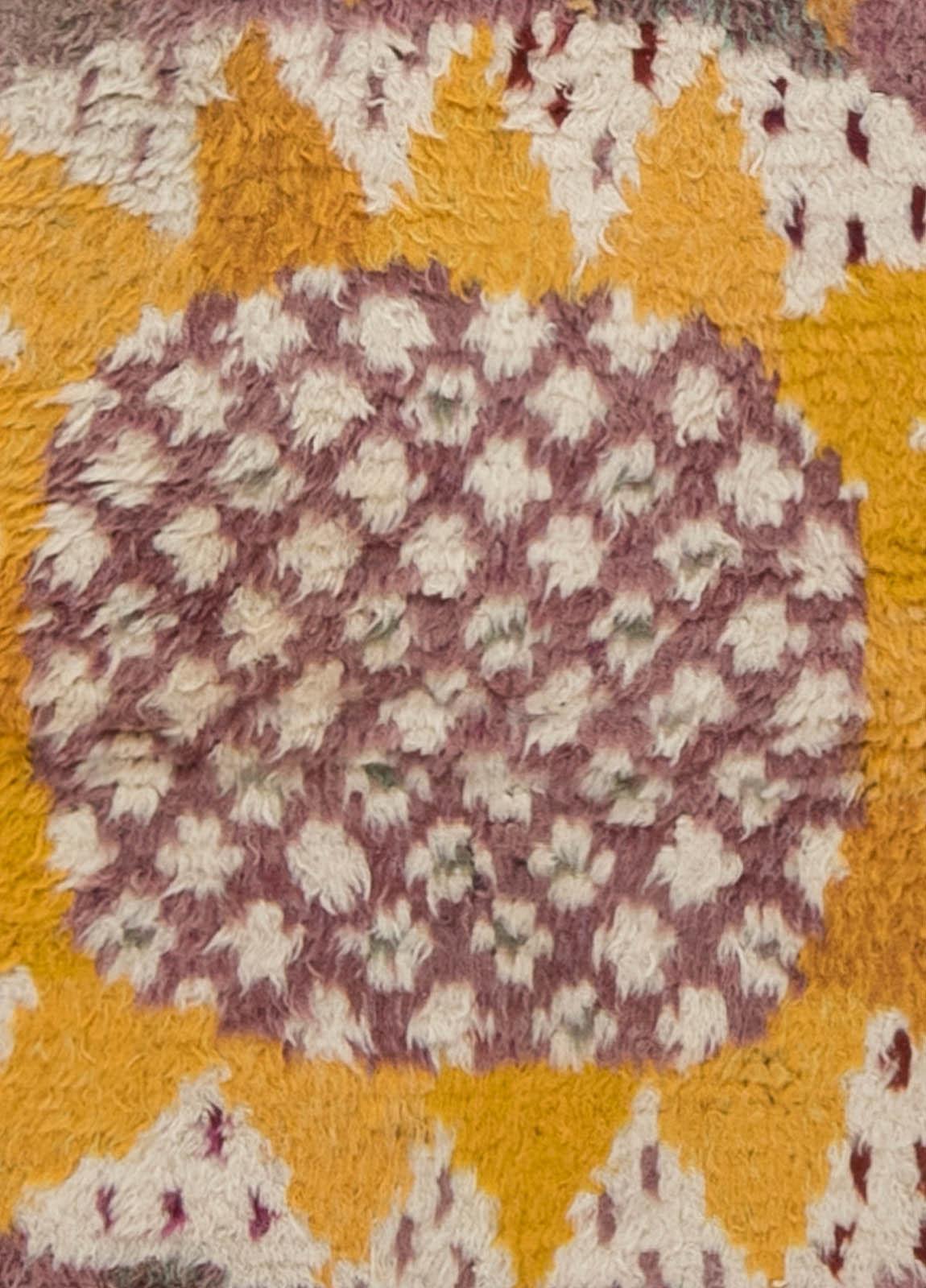 Midcentury yellow, orange and cream “Solrosen” Rya rug designed by Marianne Richter
Size: 6'0