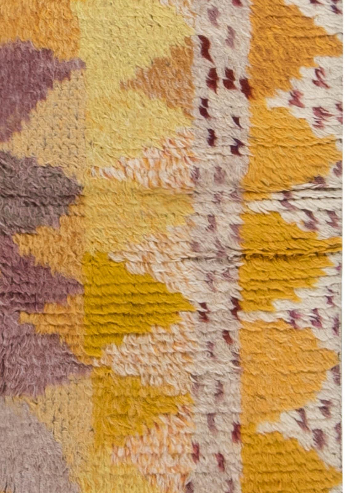 Hand-Knotted Midcentury Yellow Orange & Cream “Solrosen” Rya Rug Designed by Marianne Richter
