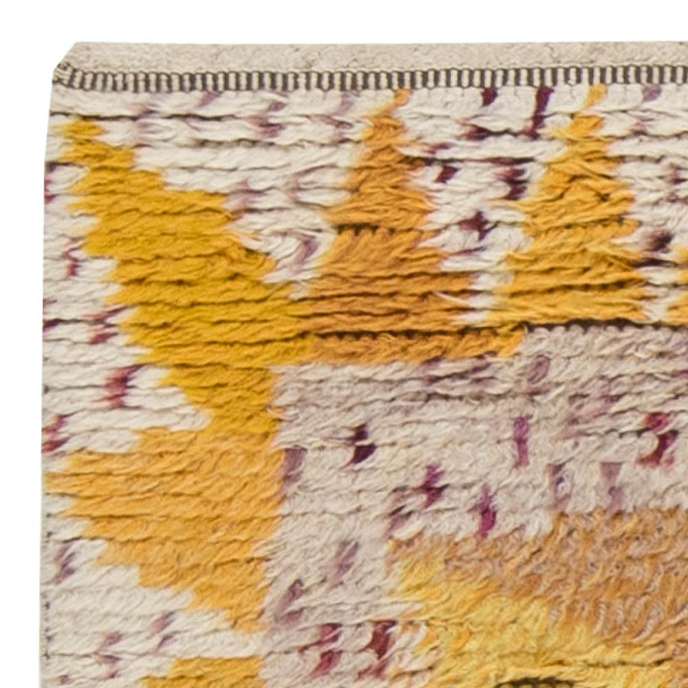 20th Century Midcentury Yellow Orange & Cream “Solrosen” Rya Rug Designed by Marianne Richter