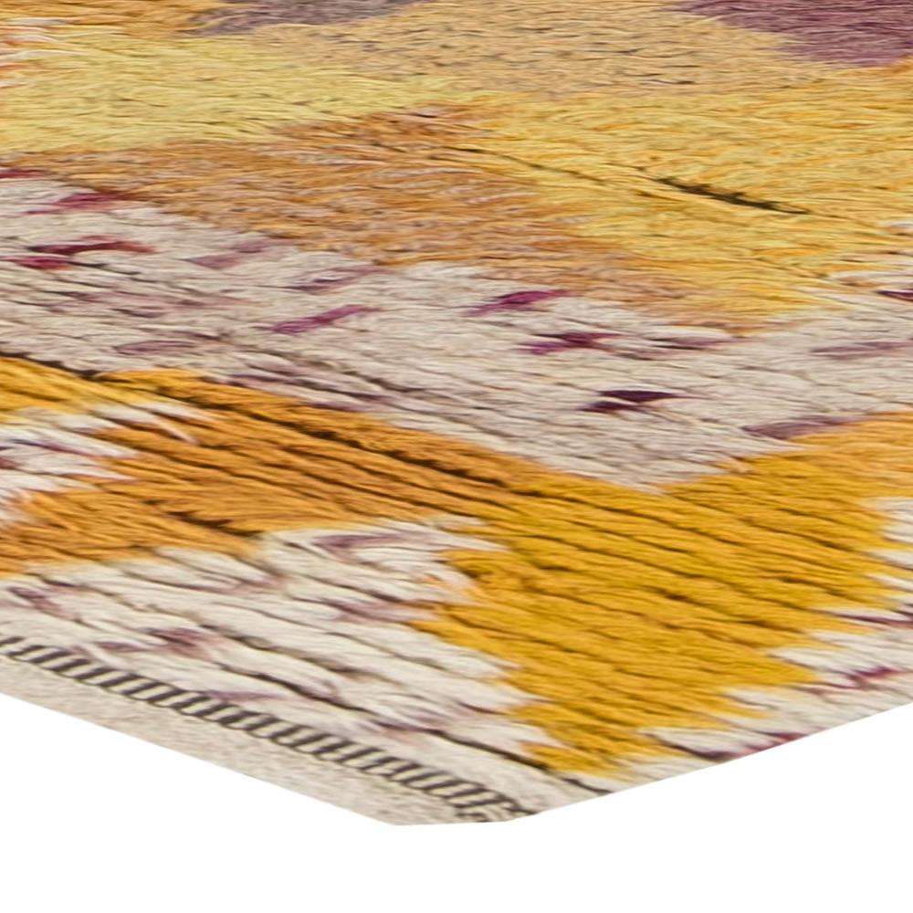 Wool Midcentury Yellow Orange & Cream “Solrosen” Rya Rug Designed by Marianne Richter