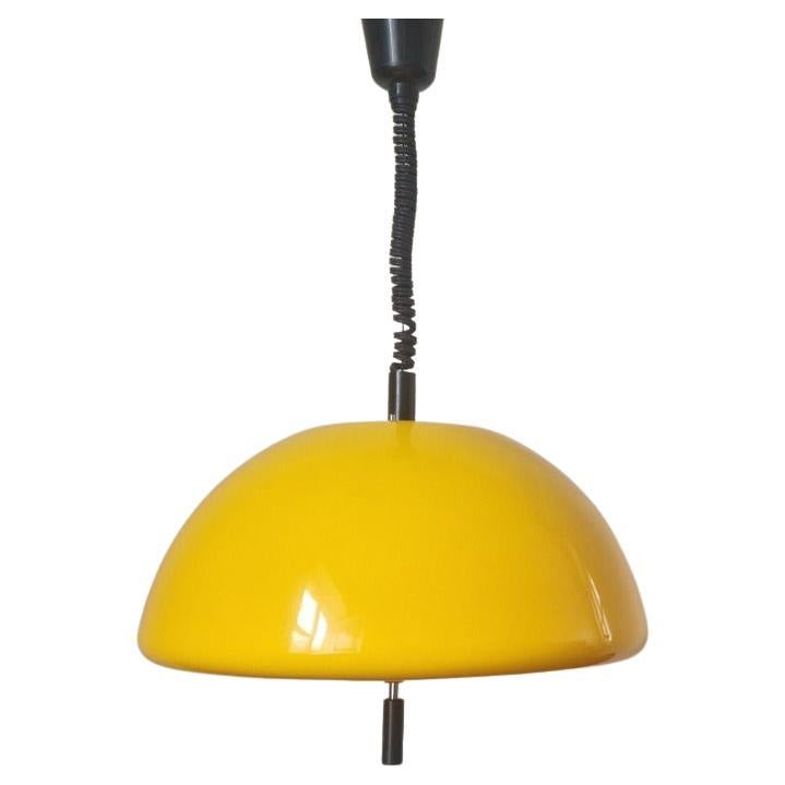 Midcentury Yellow Pendant Meblo, Harvey Guzzini, Space Age, Italy, 1970s.