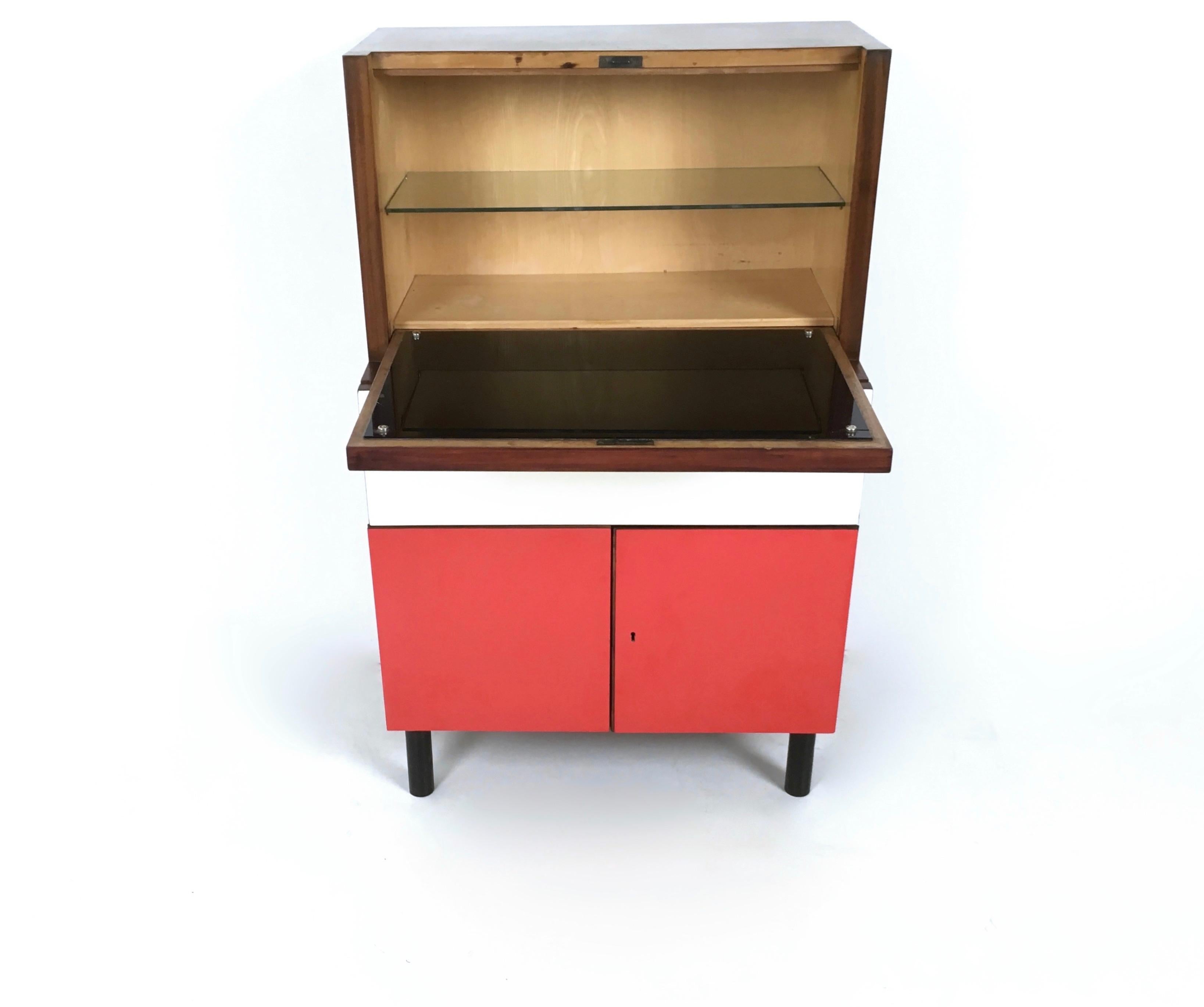Mid-Century Modern Midcentury Yellow, Red and White Formica Secretaire, Italy, 1950s 